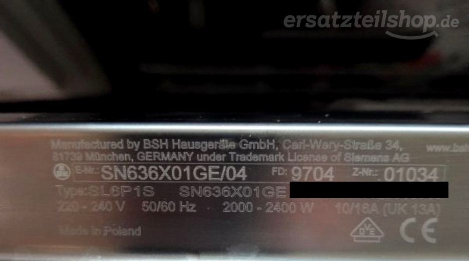 Typenschild Siemens SN636X01GE/04