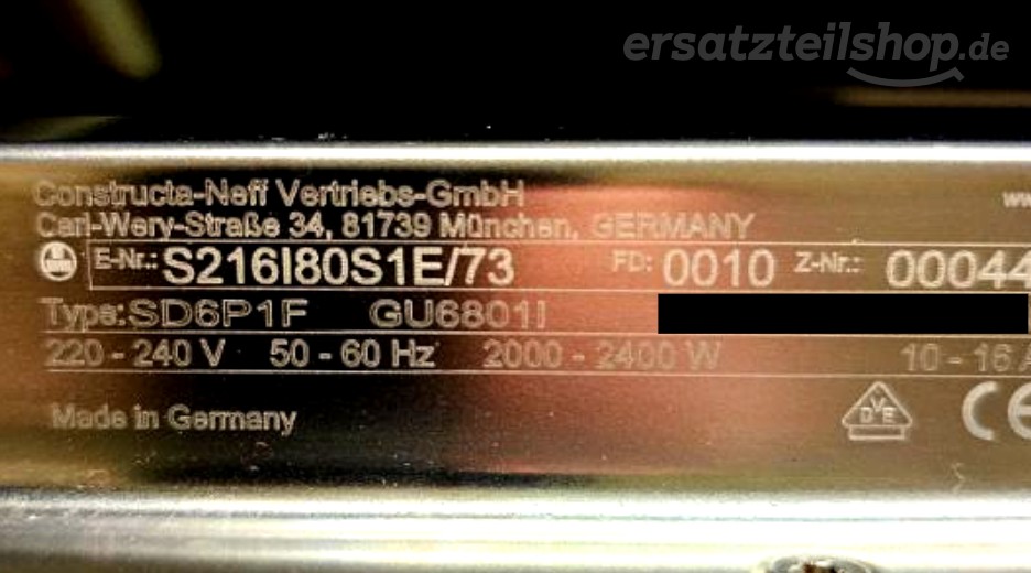 Typenschild Neff S216I80S1E/73