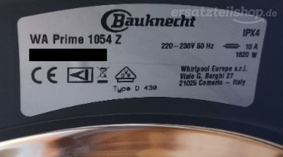 Typenschild Bauknecht WA Prime 1054 Z 858366103010