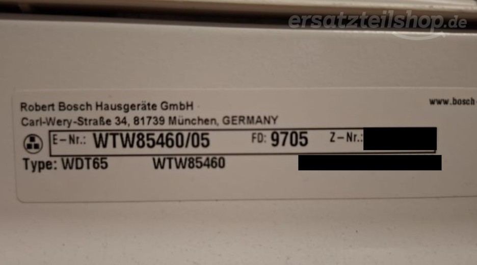 Typenschild Bosch WTW85460/05