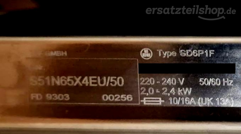 Typenschild Neff S51N65X4EU/50