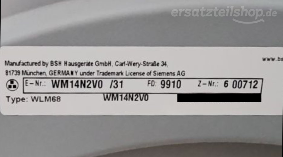 Typenschild Siemens WM14N2V0/31
