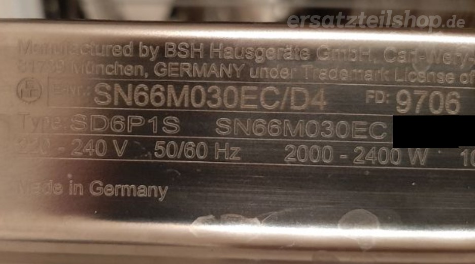Typenschild Siemens SN66M030EC/D4
