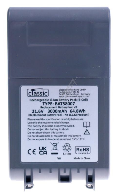 21,6V-3000mAh Akku für Dyson Staubsauger Classic BAT58007 Hochleistungsakku