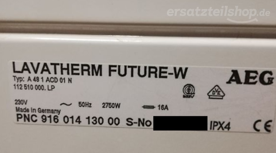 Typenschild AEG LTHFUTURE 91601413000