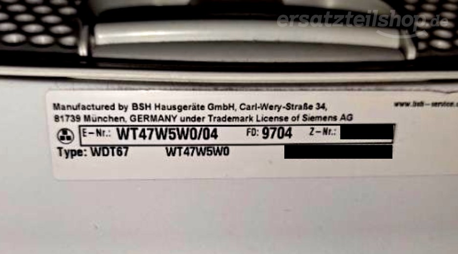 Typenschild Siemens WT47W5W0/04