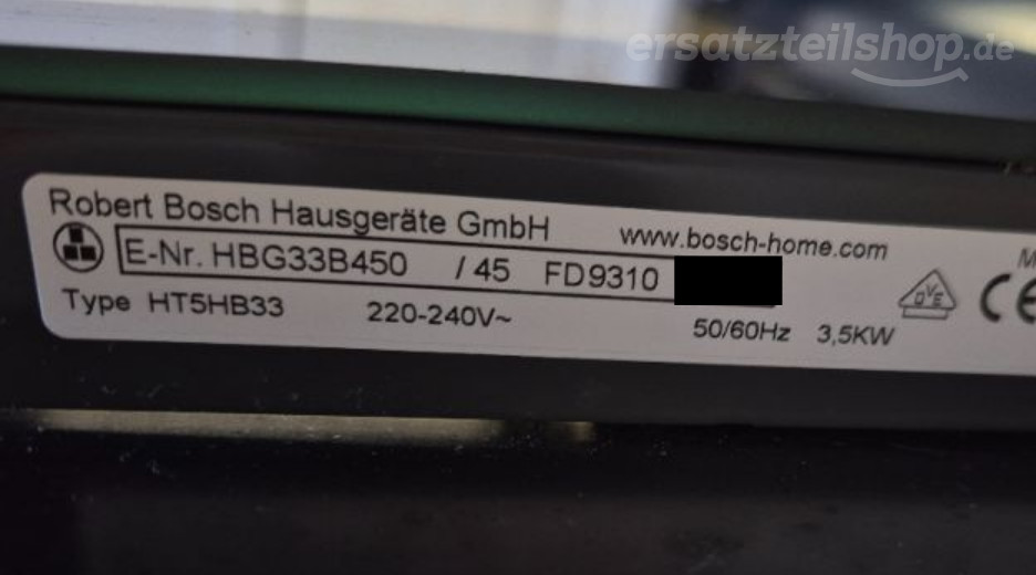 Typenschild Bosch HBG33B450/45