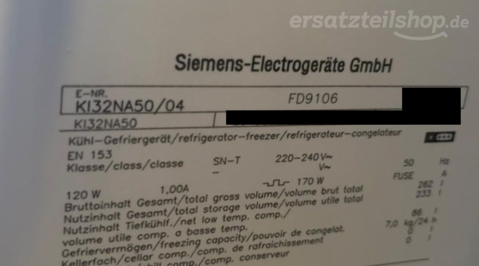 Typenschild Siemens KI32NA50/04
