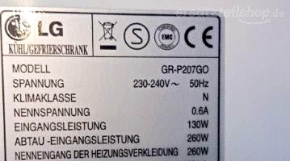 Typenschild LG GR-P207GO.AGSQLGD GR-P207GO.AGSQLGD