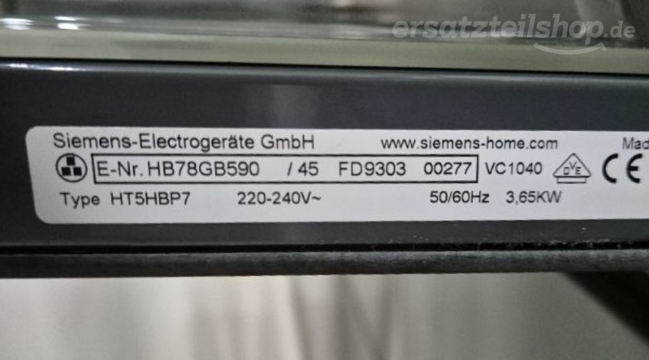 Typenschild Siemens HB78GB590/45