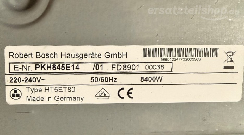 Typenschild Bosch PKH845E14/01