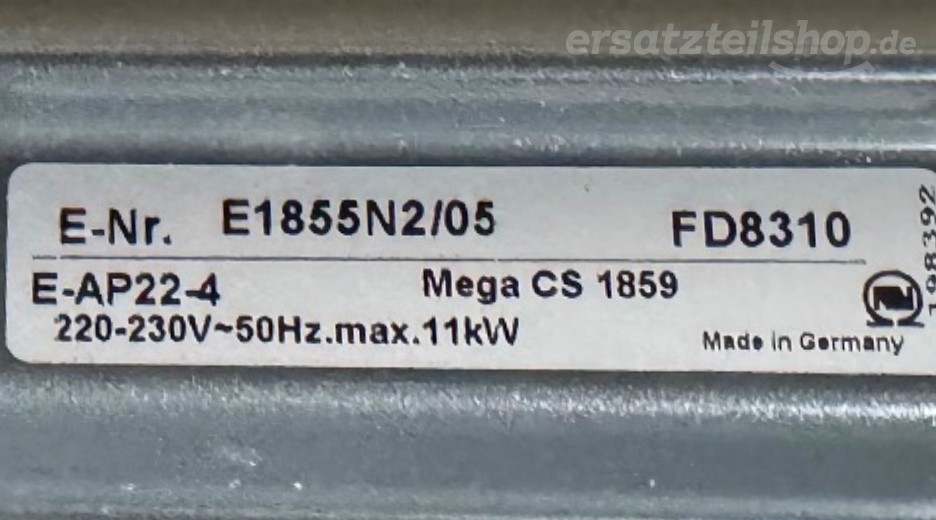 Typenschild Neff Mega CS 1859 E1855N2/05