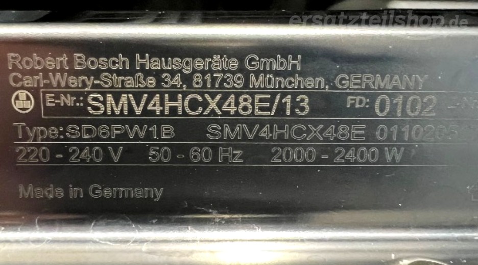 Typenschild Bosch Classico (WP28M Series) SMV4HCX48E/13