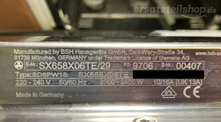 Typenschild Siemens SX658X06TE/29