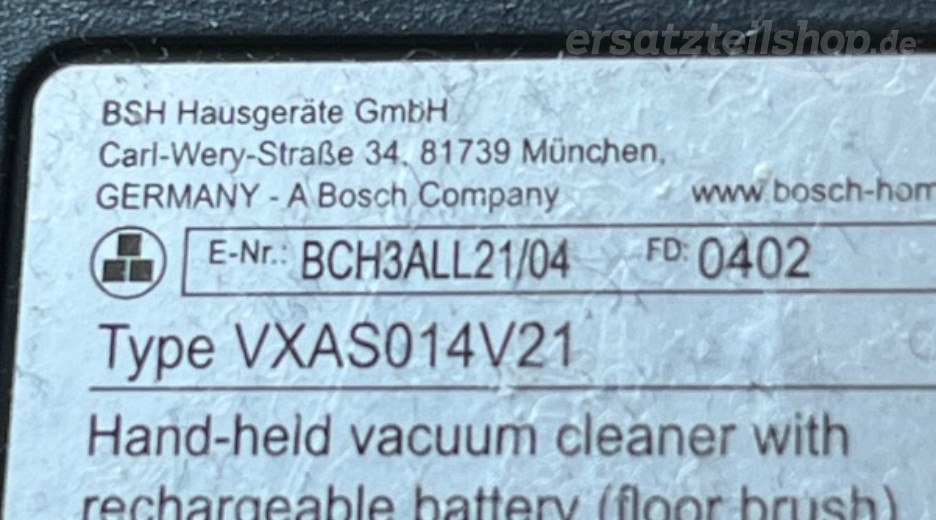 Typenschild Bosch BCH3ALL21/04
