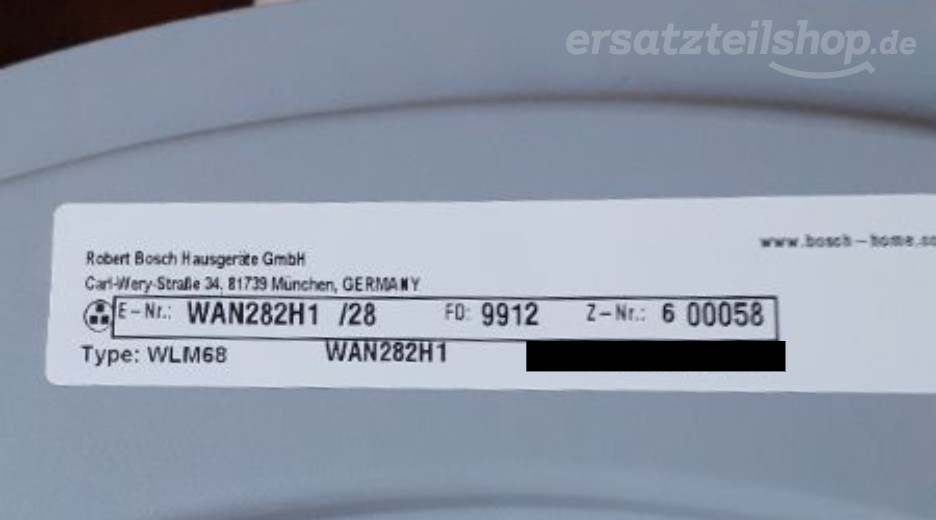 Typenschild Bosch WAN282H1/28