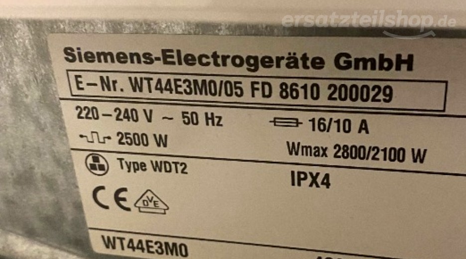 Typenschild Siemens WT44E3M0/05