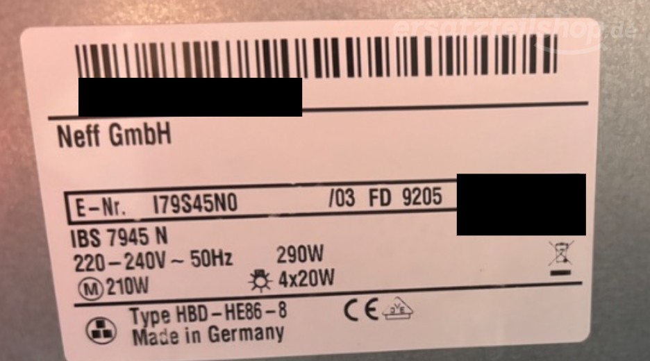 Typenschild Neff I79S45N0/03