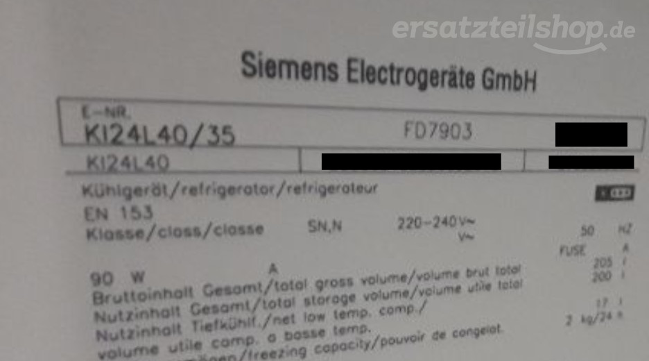 Typenschild Siemens KI24L40/35