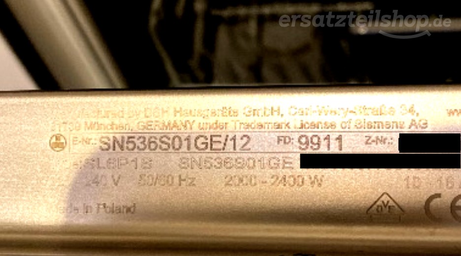 Typenschild Siemens SN536S01GE/12