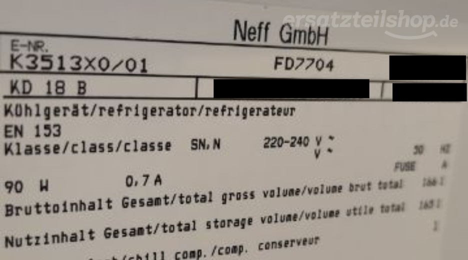 Typenschild Neff K3513X0/01