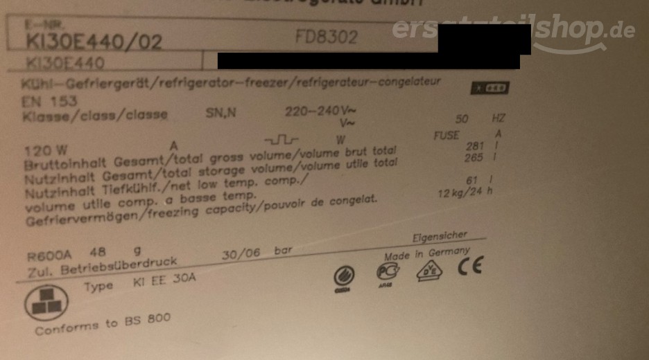Typenschild Siemens KI30E440/02