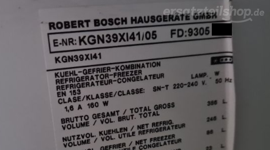 Typenschild Bosch KGN39XI41/05