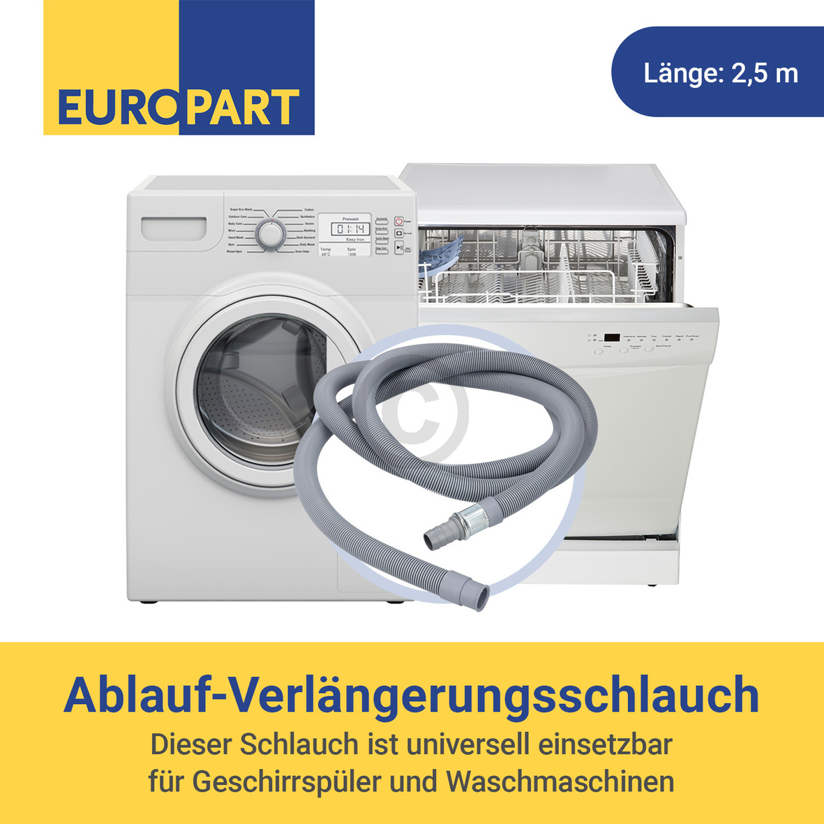 Ablaufschlauchverlängerung 2,5m universal für Waschmaschine Geschirrspüler