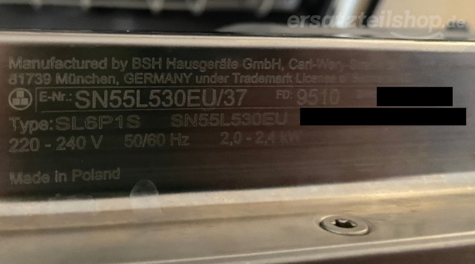 Typenschild Siemens SN55L530EU/37