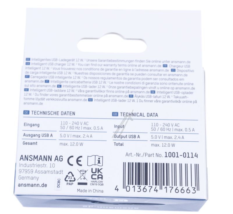 HC212-Netzteil für Ofen Ansmann 10010114 Dual-USB 2,4A