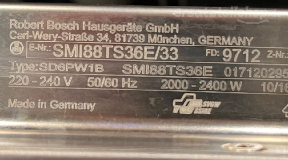 Typenschild Bosch SMI88TS36E/33