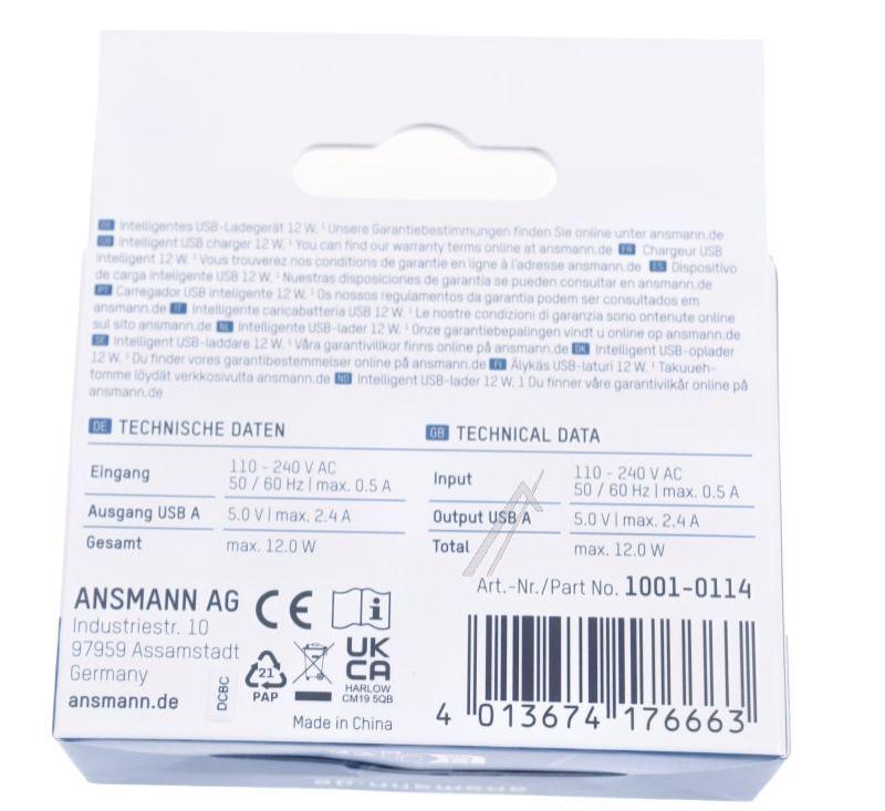 HC212-Netzteil für Ofen Ansmann 10010114 Dual-USB 2,4A