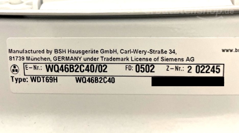 Typenschild Siemens WQ46B2C40/02