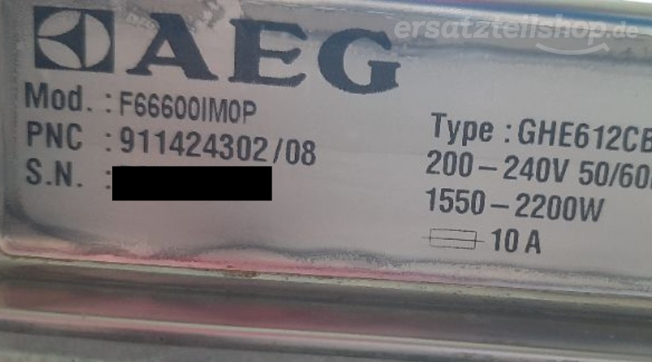 Typenschild AEG F66600IM0P 91142430208