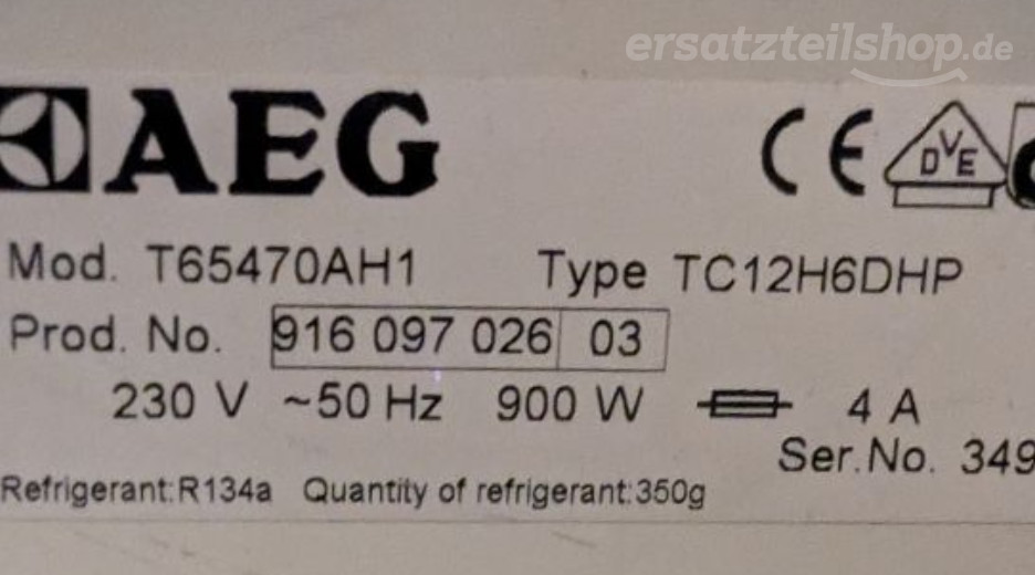 Typenschild AEG T65470AH1 91609702603