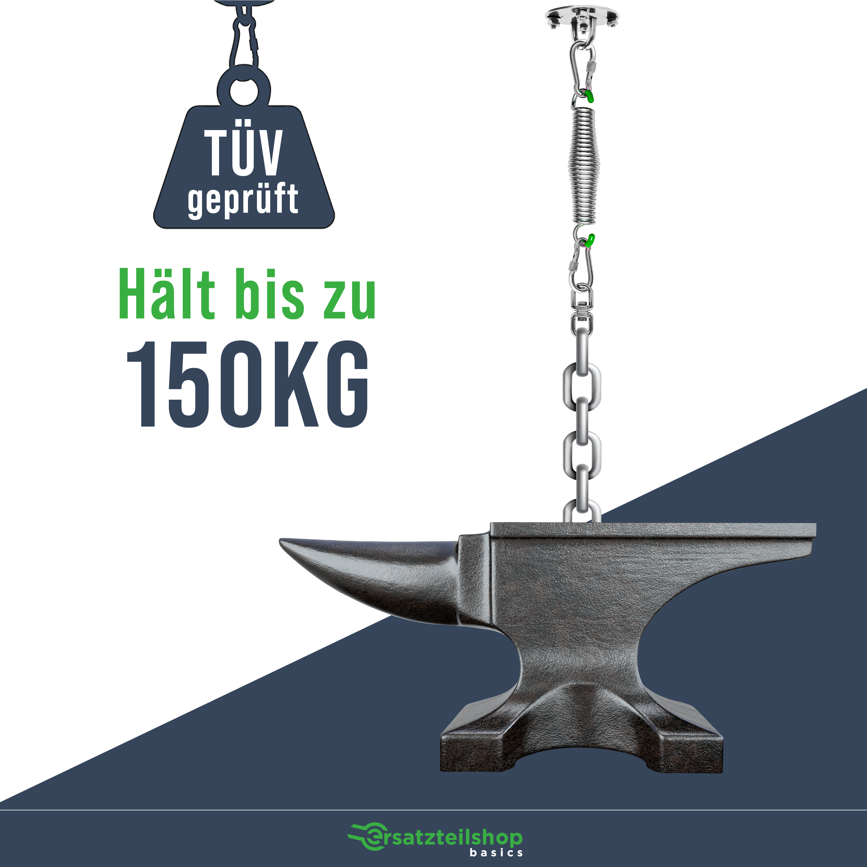 Set Aufhängung Hängesessel [13-teilig] - TÜV geprüfte Boxsack Halterung mit 150kg Tragkraft - Deckenhaken Schwerlast + Feder Hängesessel