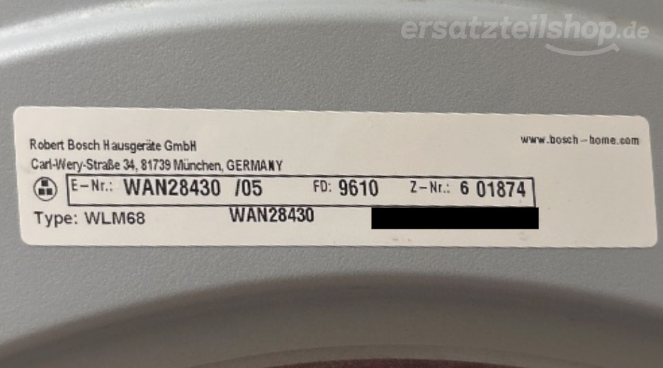 Typenschild Bosch WAN28430/05