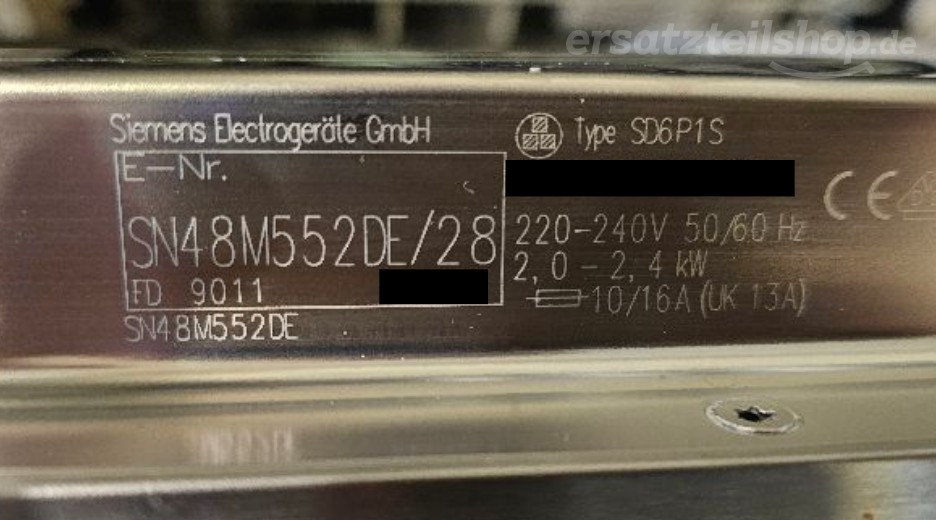 Typenschild Siemens SN48M552DE/28