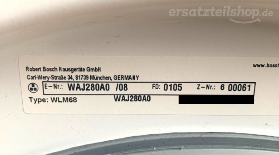 Typenschild Bosch WAJ280A0/08