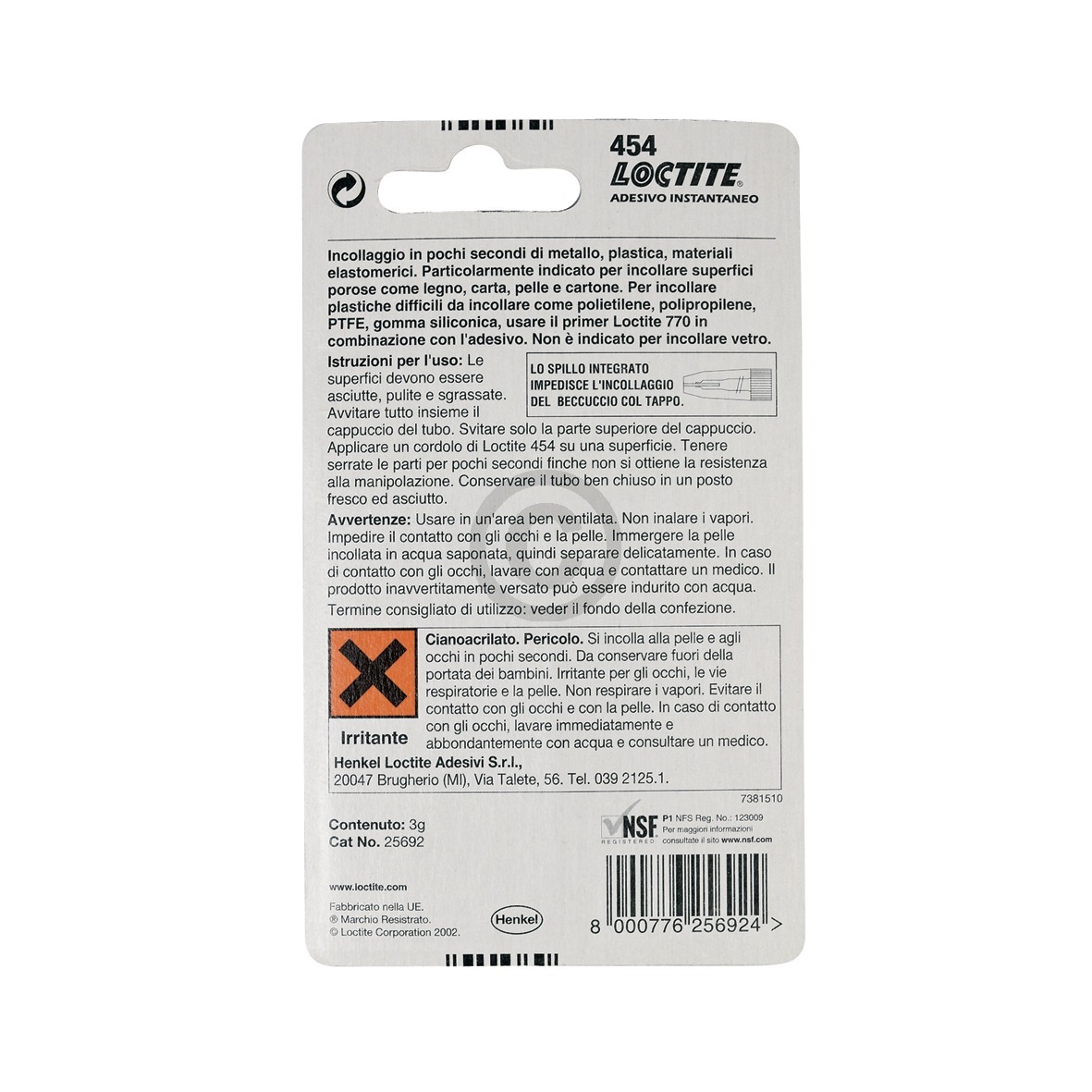 Sekundenkleber Gel LOCTITE 454 für senkrechte Flächen und über Kopf Anwendung 3g