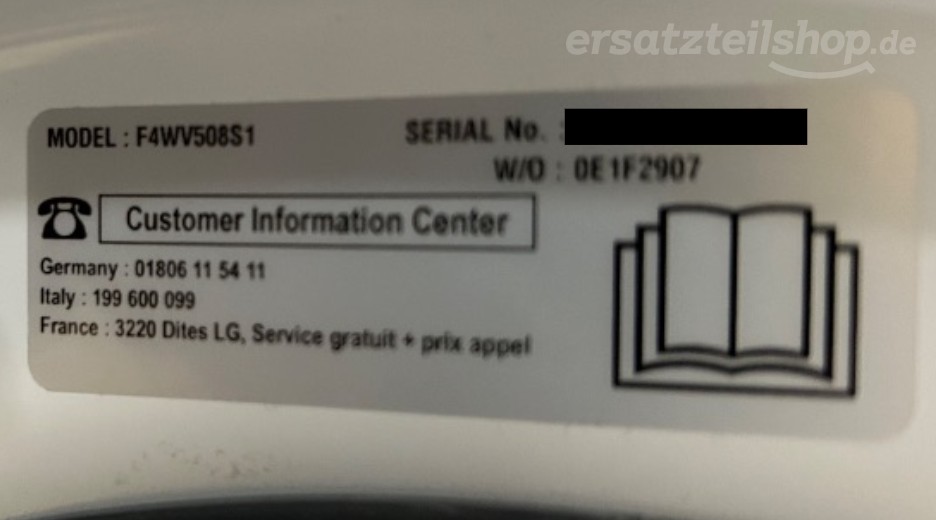 Typenschild LG F4WV508S1