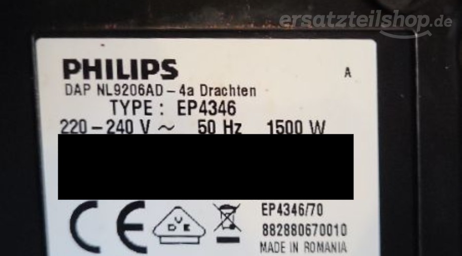 Typenschild Philips Philips 4300 Series EP4346/70