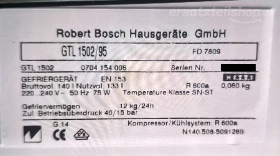 Typenschild Bosch GTL1502/95