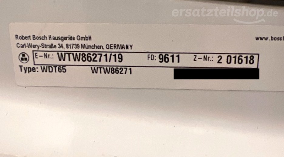 Typenschild Bosch WTW86271/19