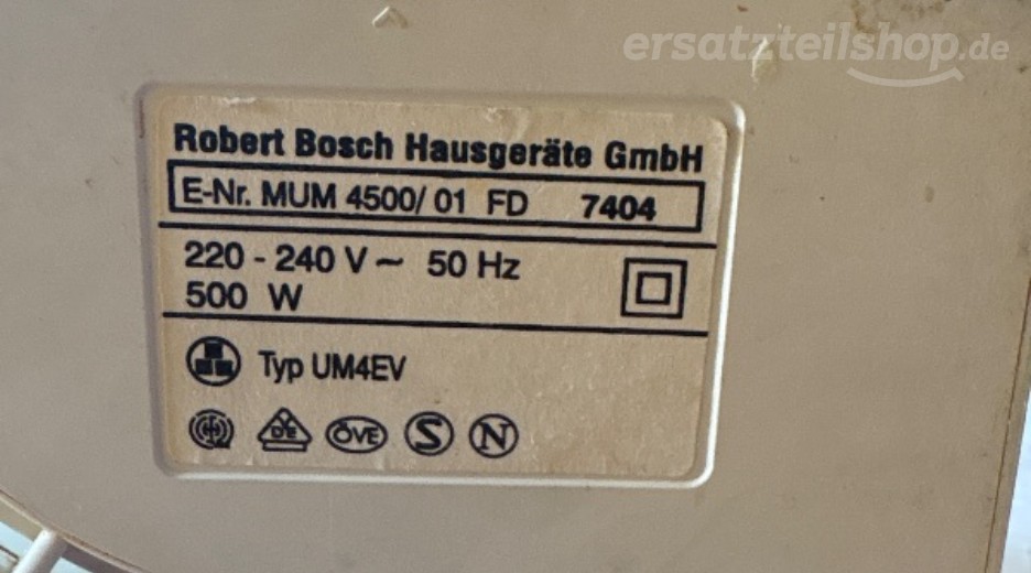 Typenschild Bosch MUM4500/01