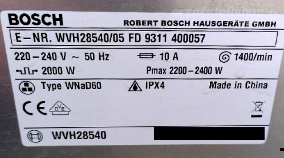 Typenschild Bosch WVH28540/05