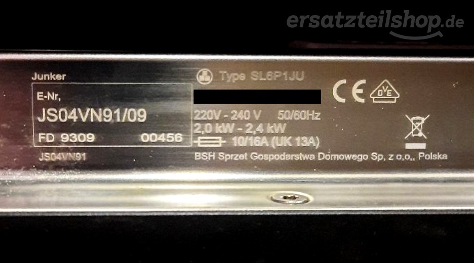 Typenschild Junker&Ruh JS04VN91/09