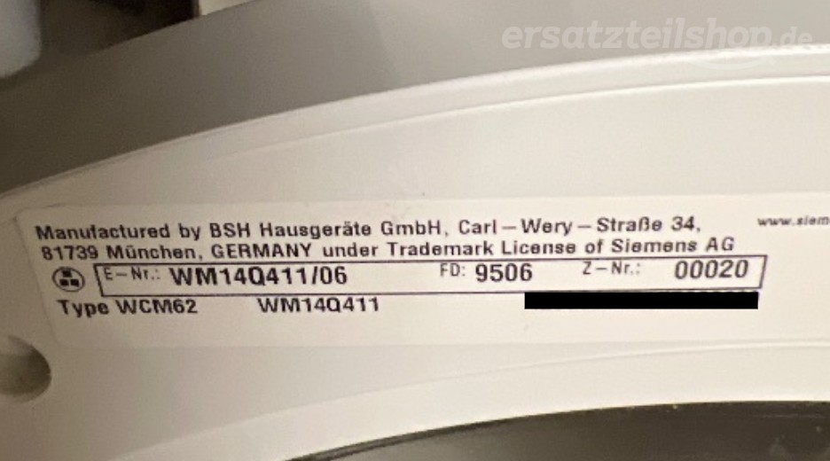 Typenschild Siemens WM14Q411/06