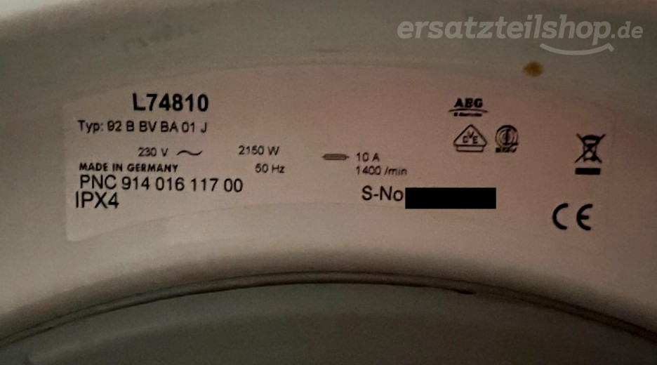 Typenschild AEG LAV74810 91401611700