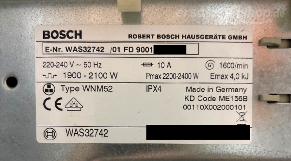 Typenschild Bosch WAS32742/01